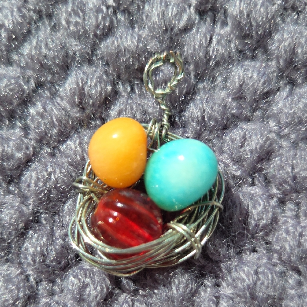 Colorful Wire Wrapped 'Eggs In Nest' Pendant
